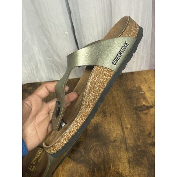 Birkenstock Women's Sz 37 W 6 M 4 Gizeh Green Leather Thong Slip On Sandals - Picture 10 of 12
